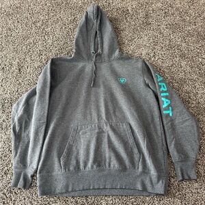 Ariat Gray Hoodie with Teal Logo and Sleeve Text